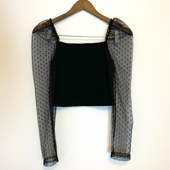 Petal and Pup Sheer Mesh Gigot Sleeve Crop Top - Picture 3 of 4